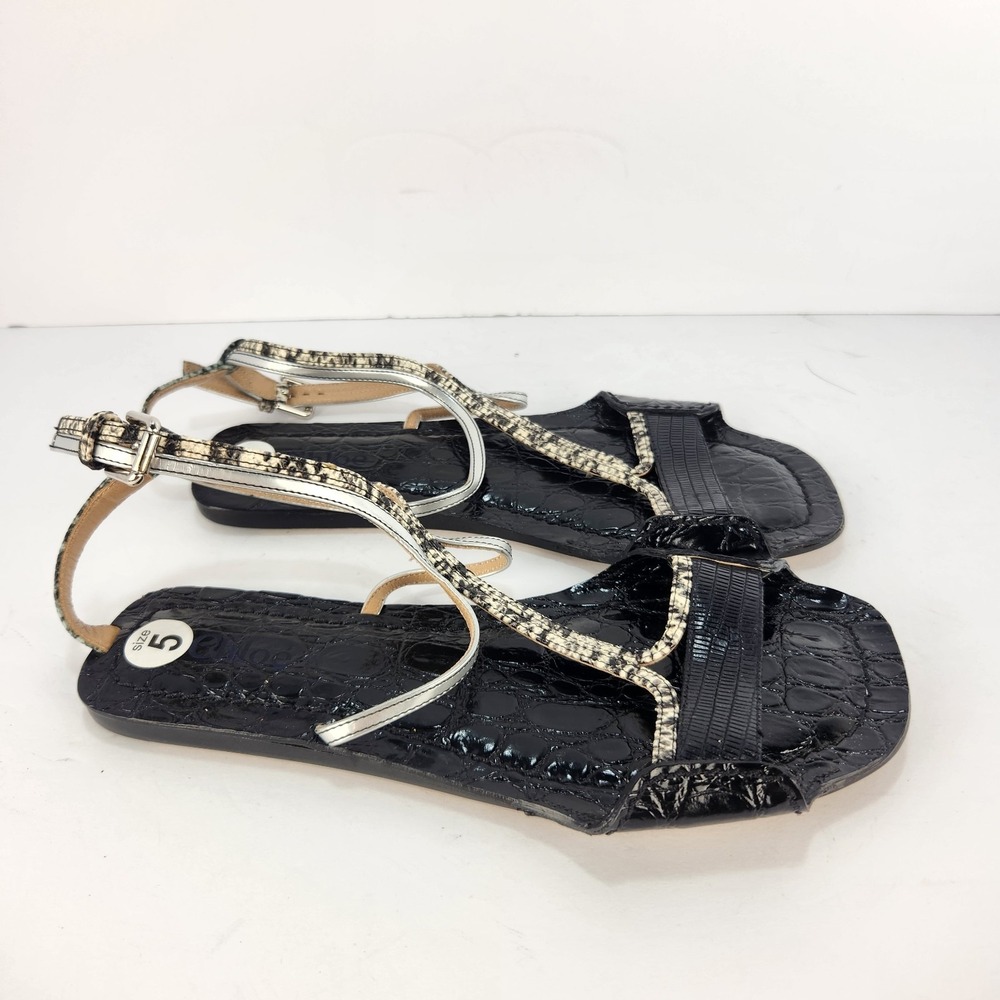 Chloe Women's Elegant Strappy Black/Animal Print Comfy Flat Sandals Size 35 (5) - Picture 4 of 6